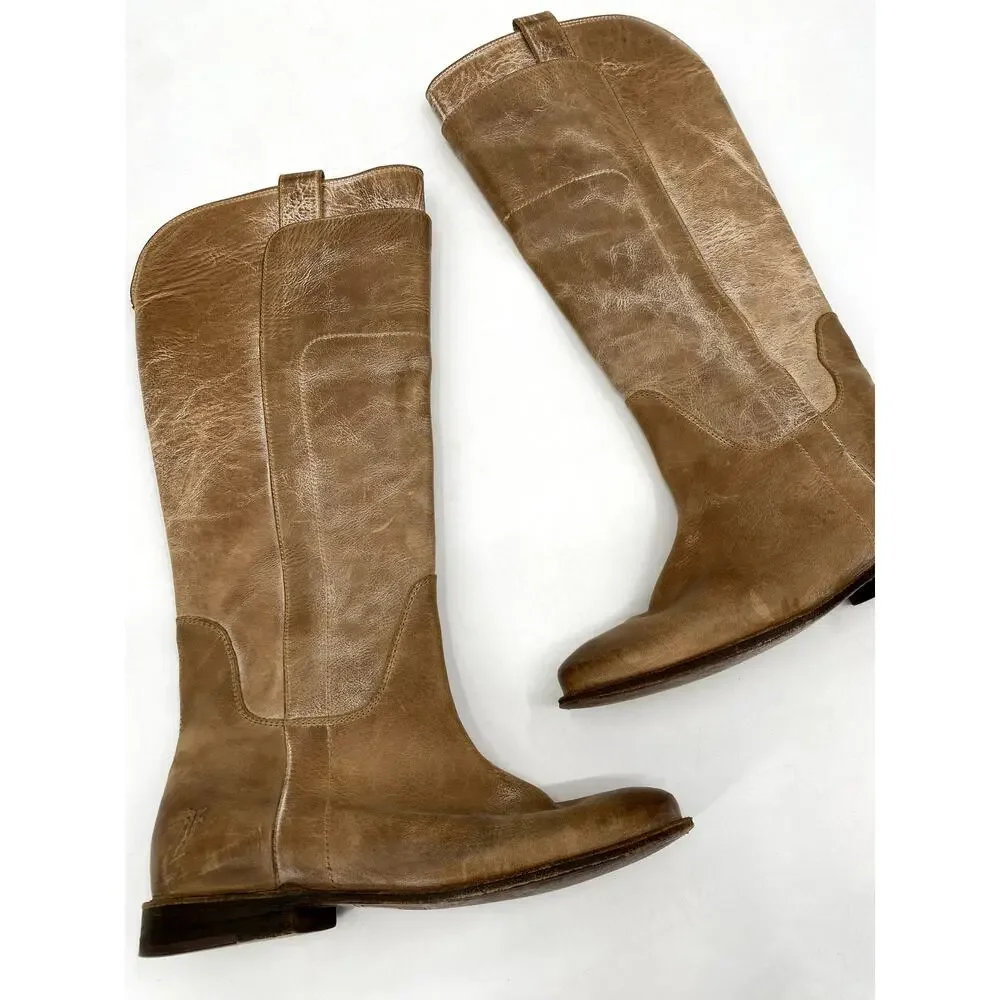 Frye Light Tan Cream Leather Calf Riding Boots
